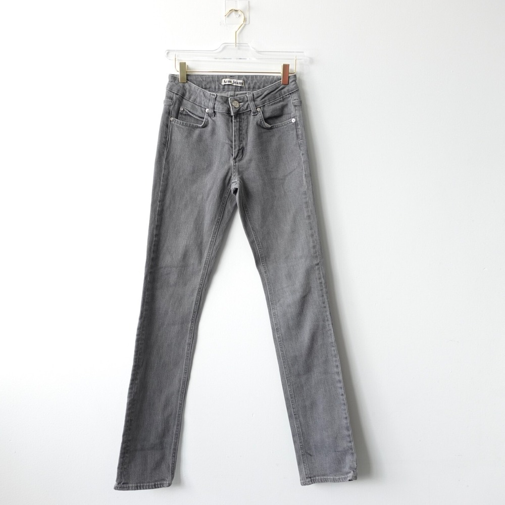 ACNE Jeans Womens 26 Grey Low Rise Skinny Slim Stretch Hex Royal 26x32 Y2K